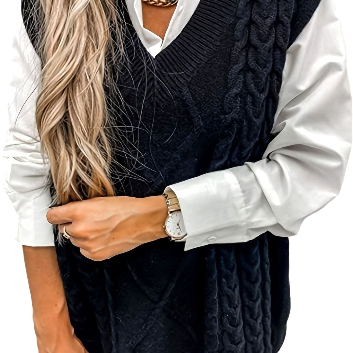 Chaleco de punto ochos mujer cuello pico
