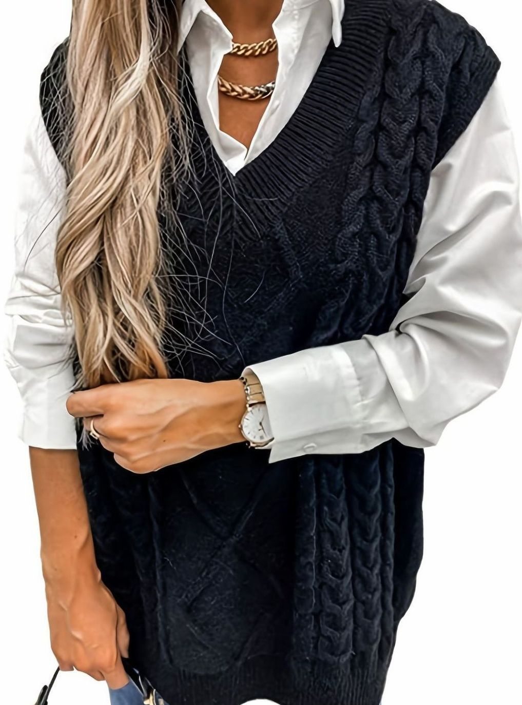 Chaleco de punto ochos mujer cuello pico