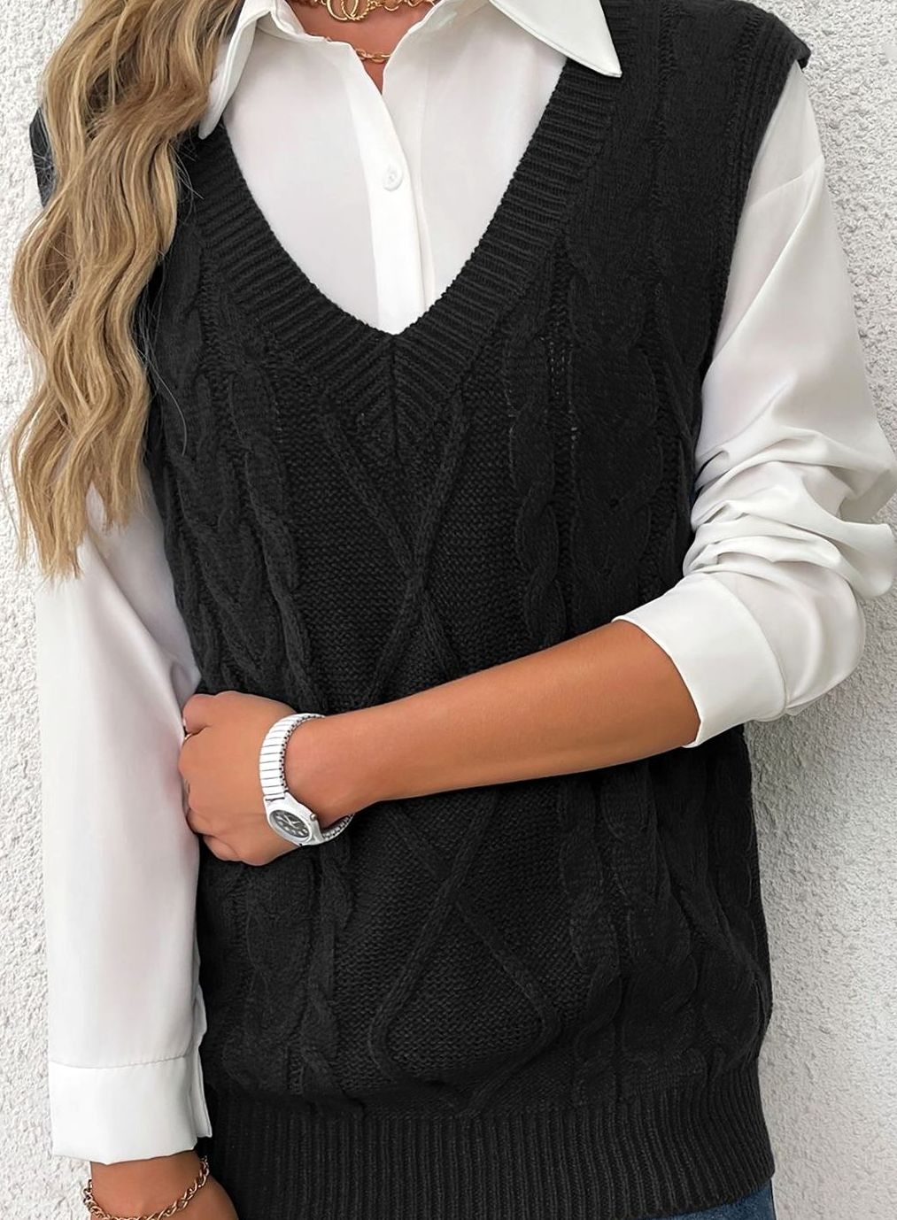Chaleco de punto ochos mujer cuello pico