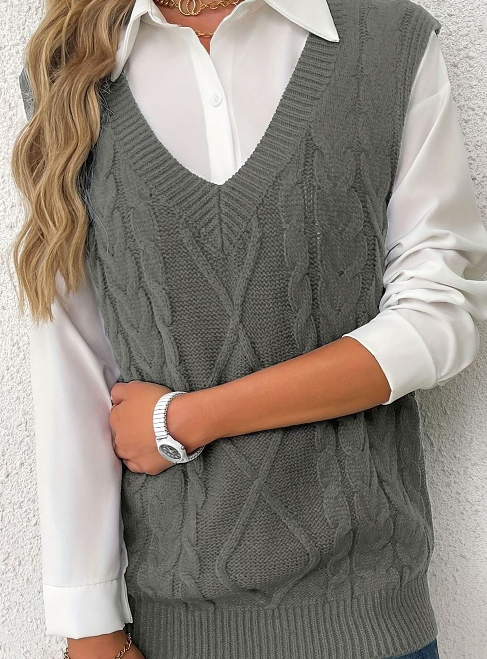 Chaleco de punto ochos mujer cuello pico