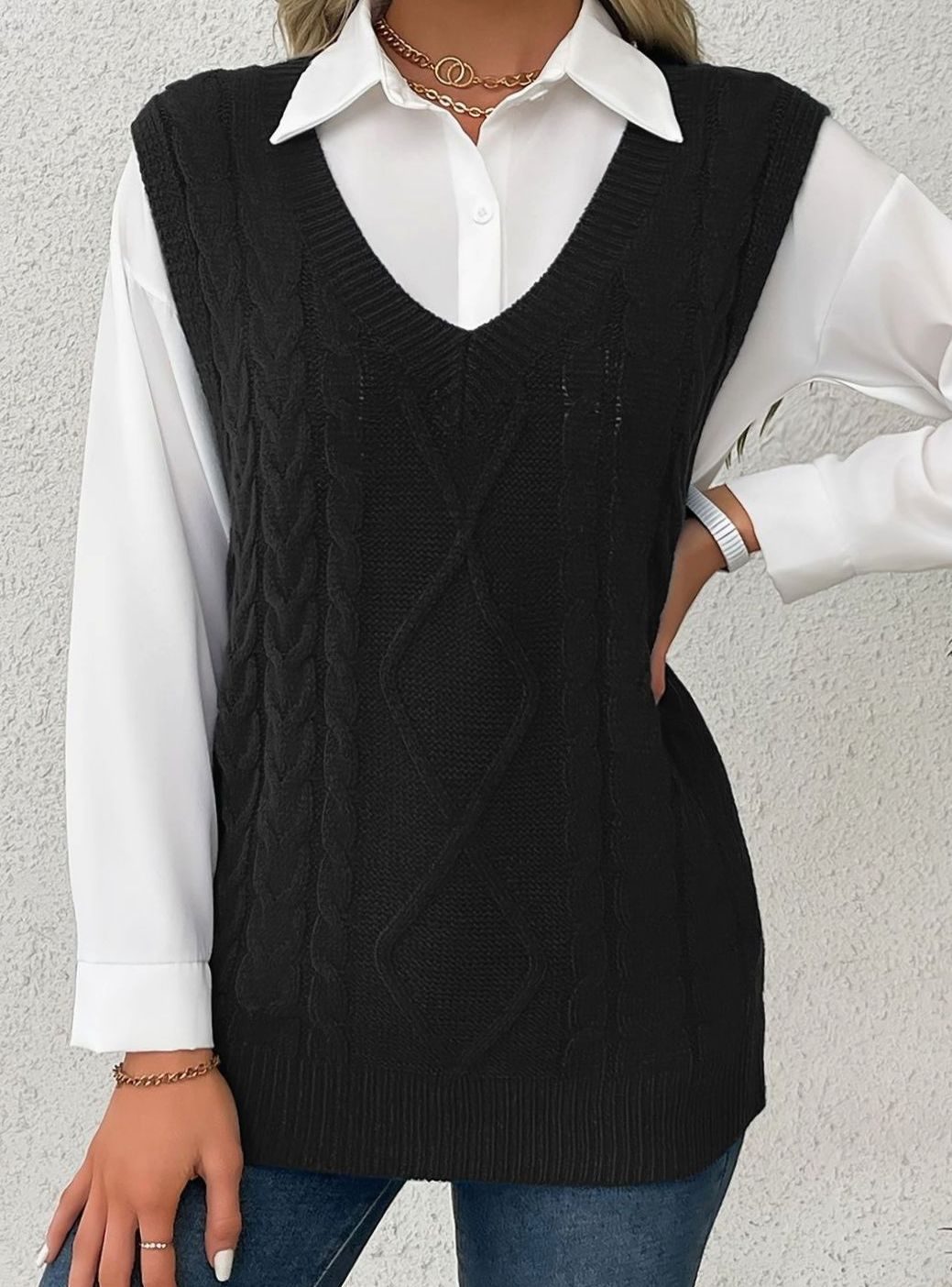 Chaleco de punto ochos mujer cuello pico