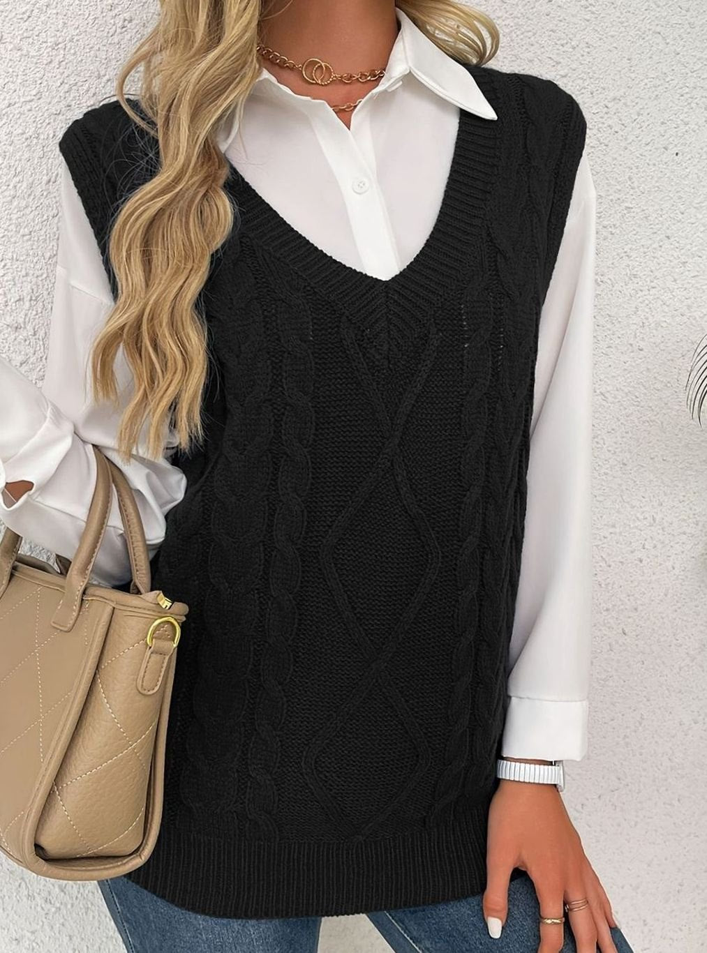 Chaleco de punto ochos mujer cuello pico