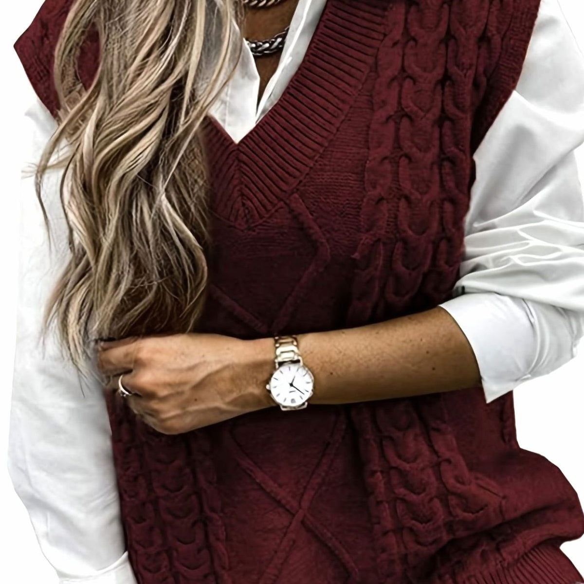 Chaleco de punto ochos mujer cuello pico