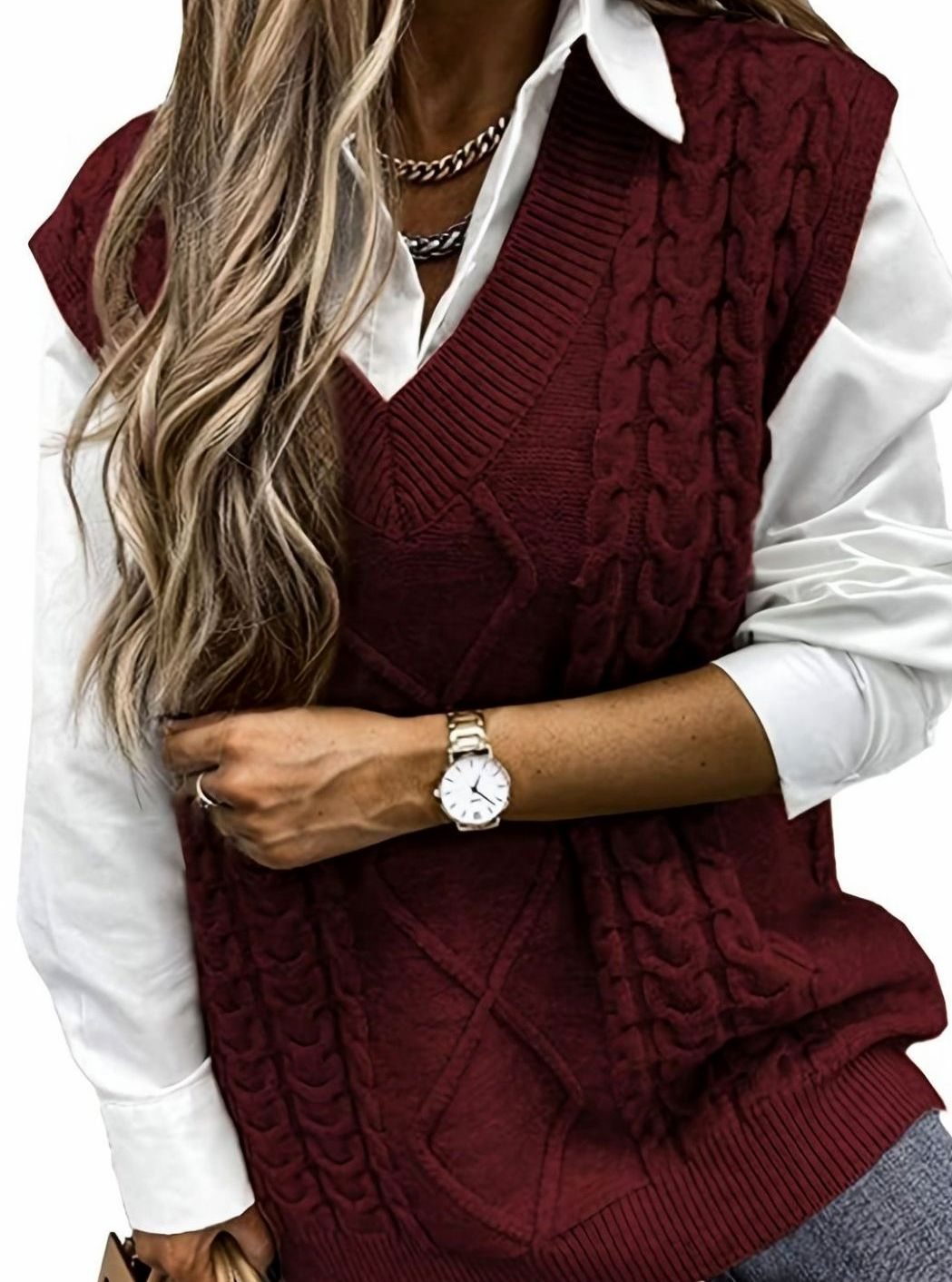 Chaleco de punto ochos mujer cuello pico