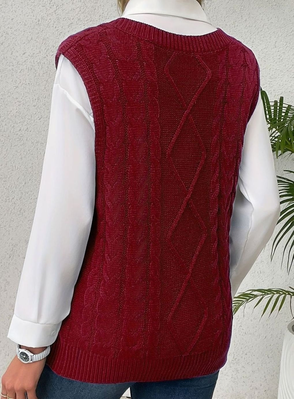 Chaleco de punto ochos mujer cuello pico