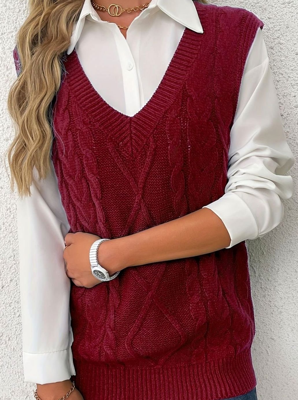 Chaleco de punto ochos mujer cuello pico