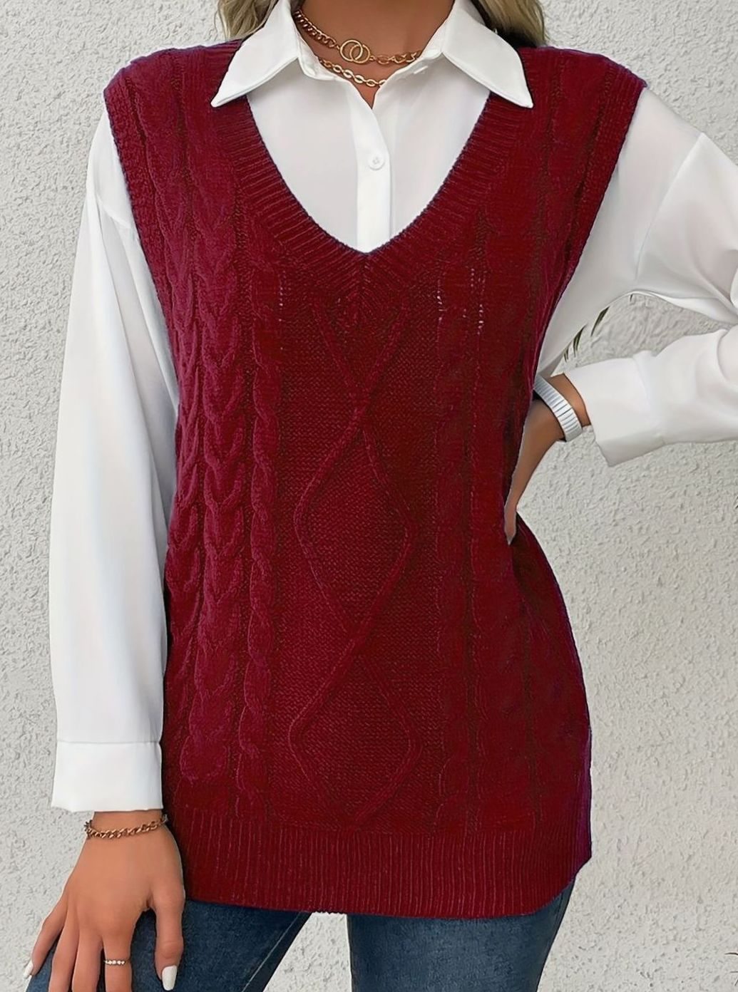 Chaleco de punto ochos mujer cuello pico