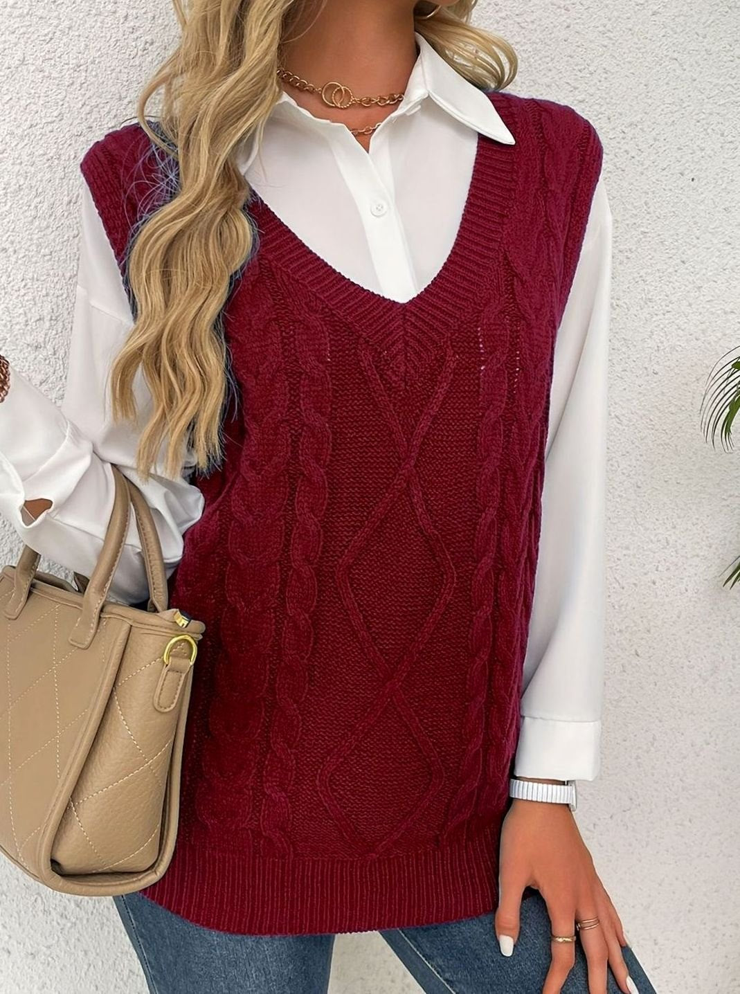 Chaleco de punto ochos mujer cuello pico