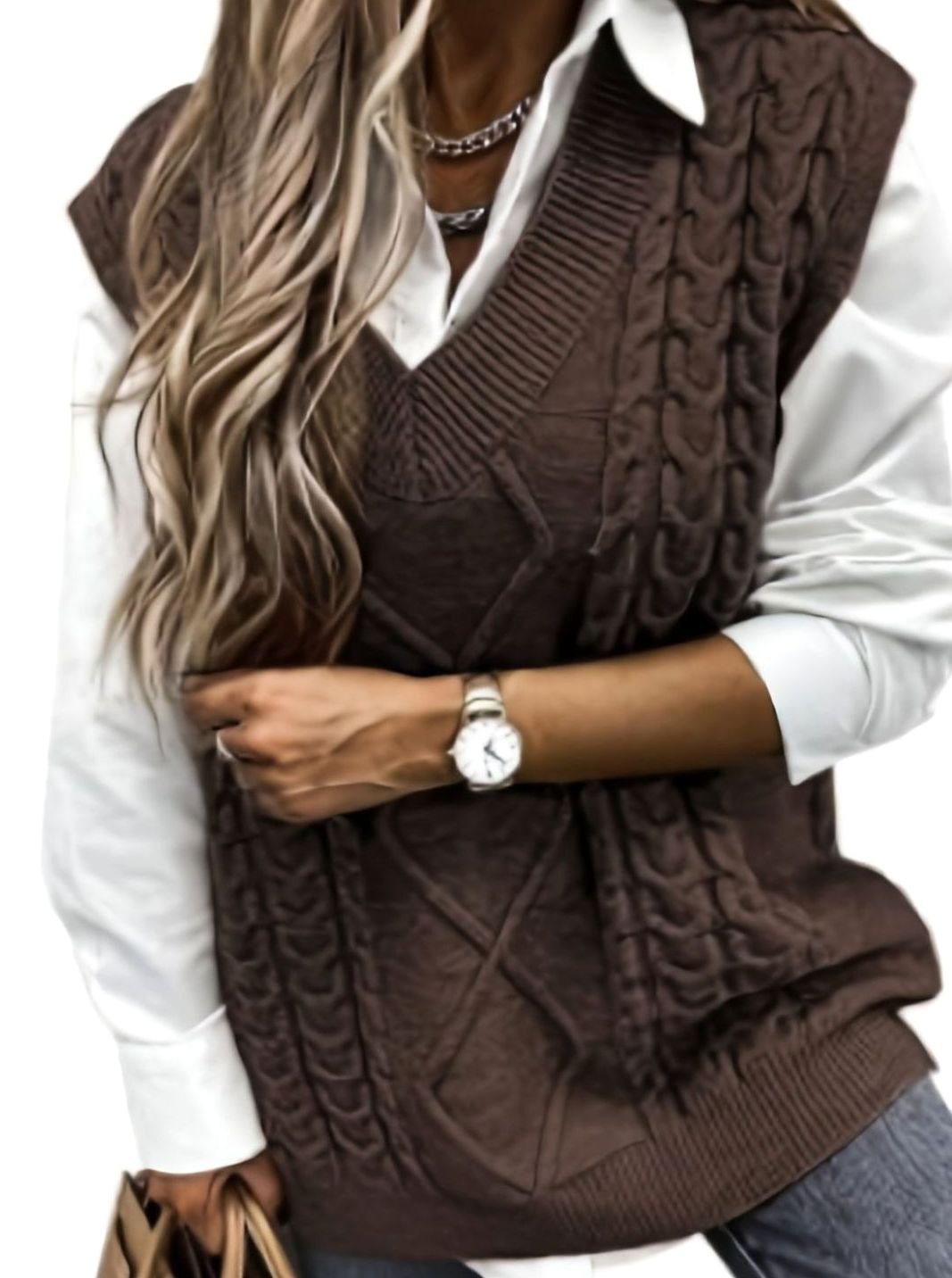 Chaleco de punto ochos mujer cuello pico
