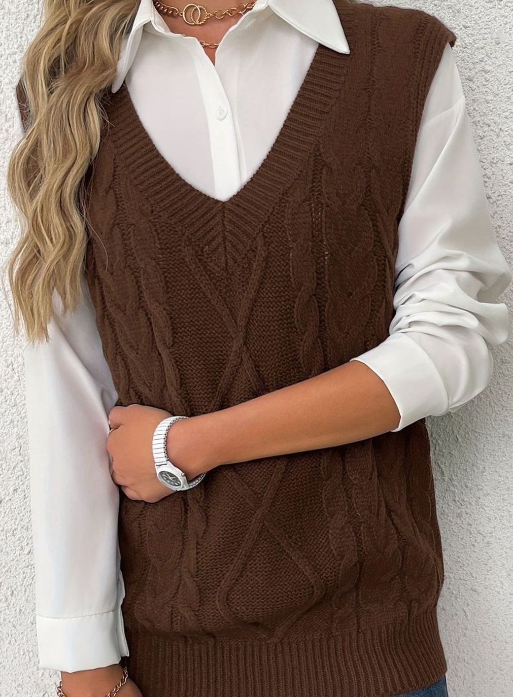 Chaleco de punto ochos mujer cuello pico