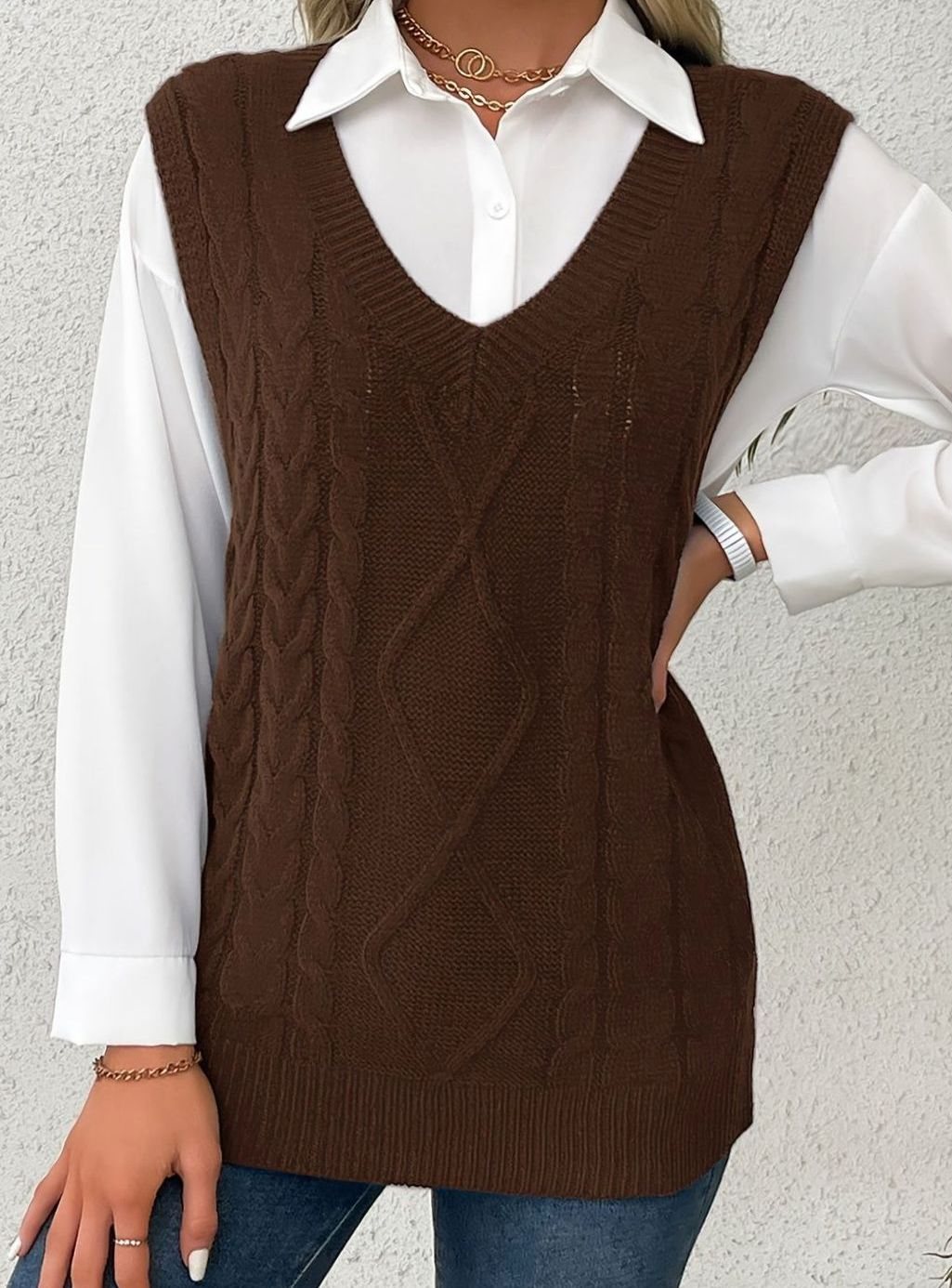 Chaleco de punto ochos mujer cuello pico