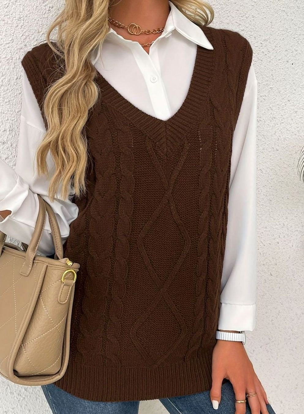 Chaleco de punto ochos mujer cuello pico