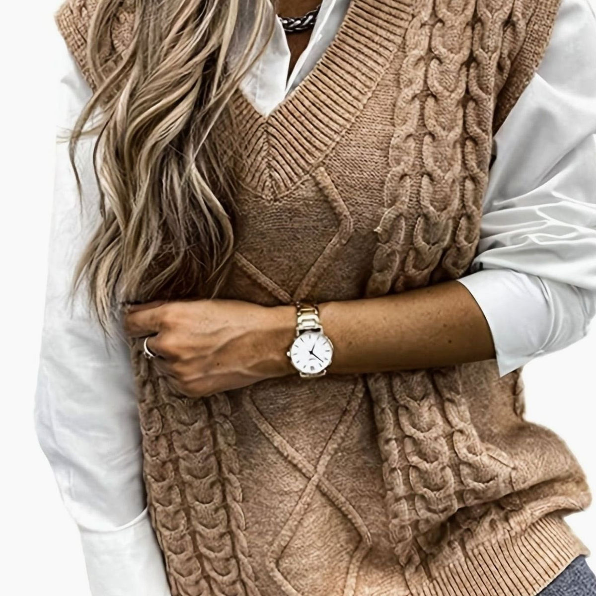 Chaleco de punto ochos mujer cuello pico