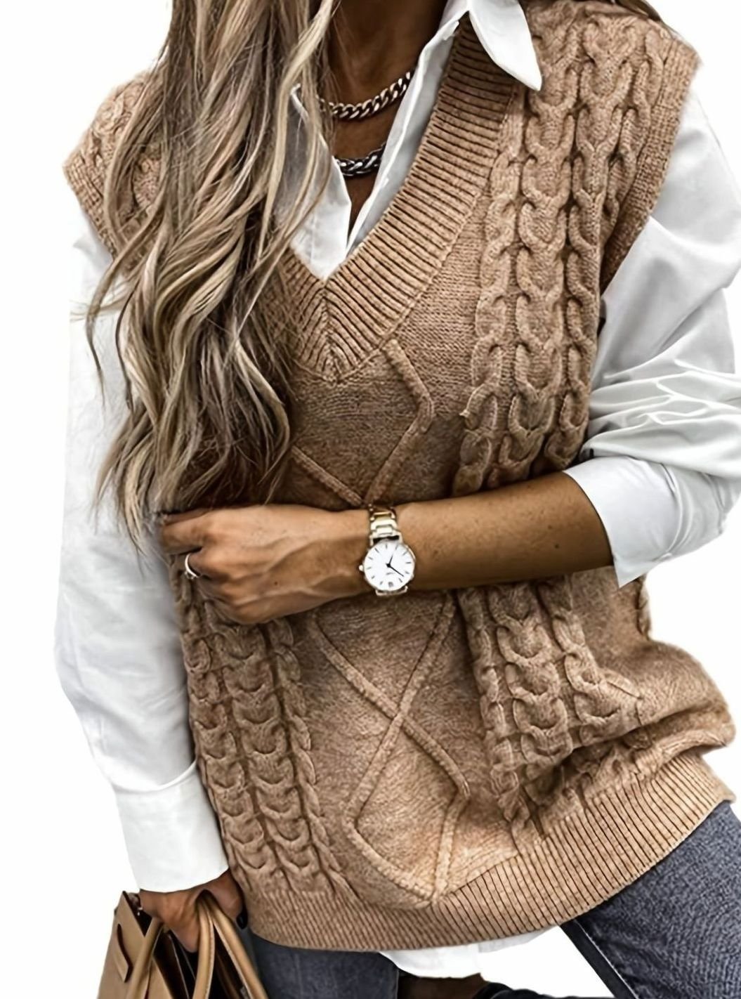Chaleco de punto ochos mujer cuello pico