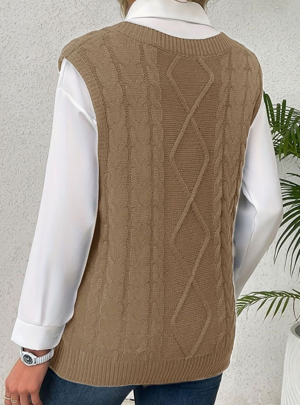 Chaleco de punto ochos mujer cuello pico