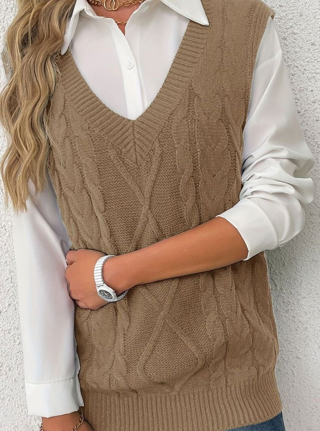 Chaleco de punto ochos mujer cuello pico