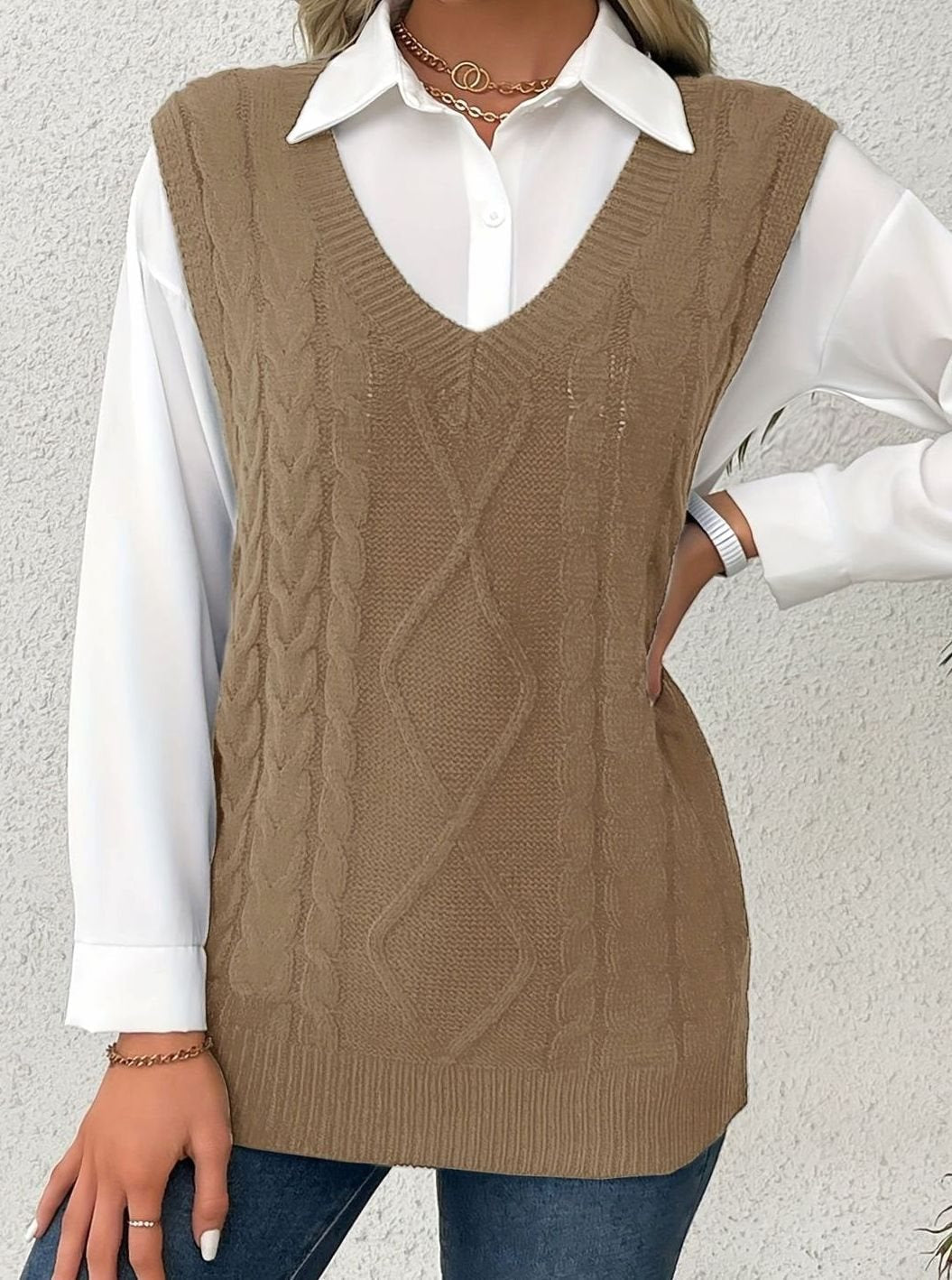 Chaleco de punto ochos mujer cuello pico
