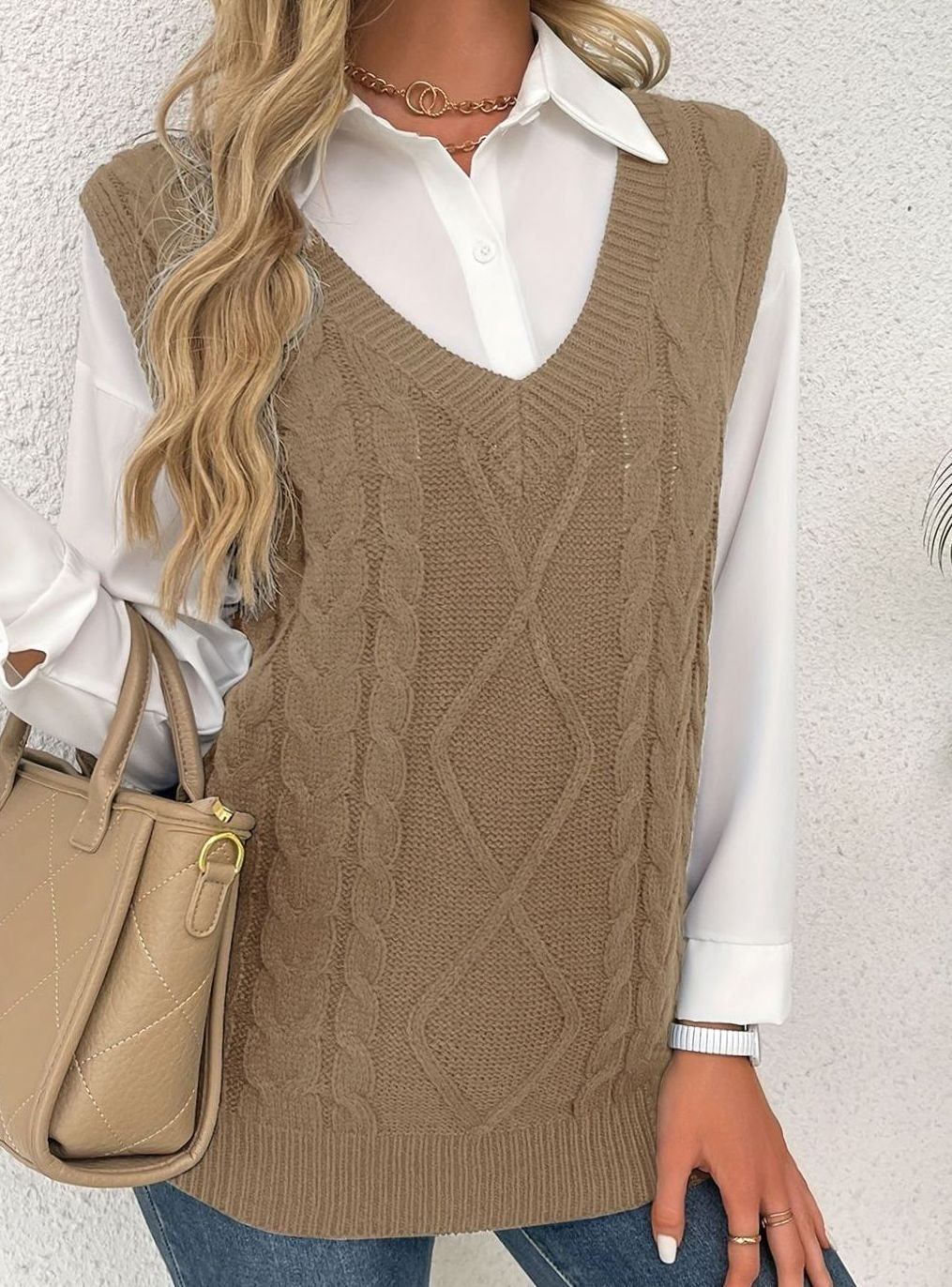 Chaleco de punto ochos mujer cuello pico