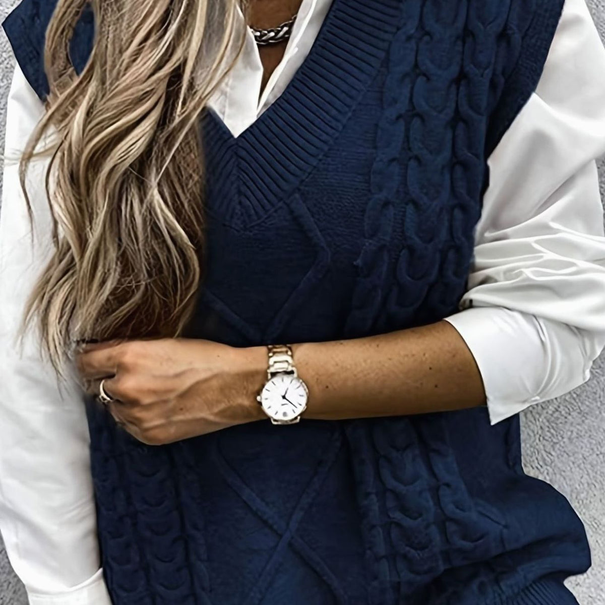 Chaleco de punto ochos mujer cuello pico