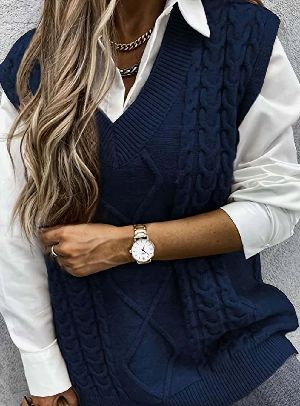 Chaleco de punto ochos mujer cuello pico