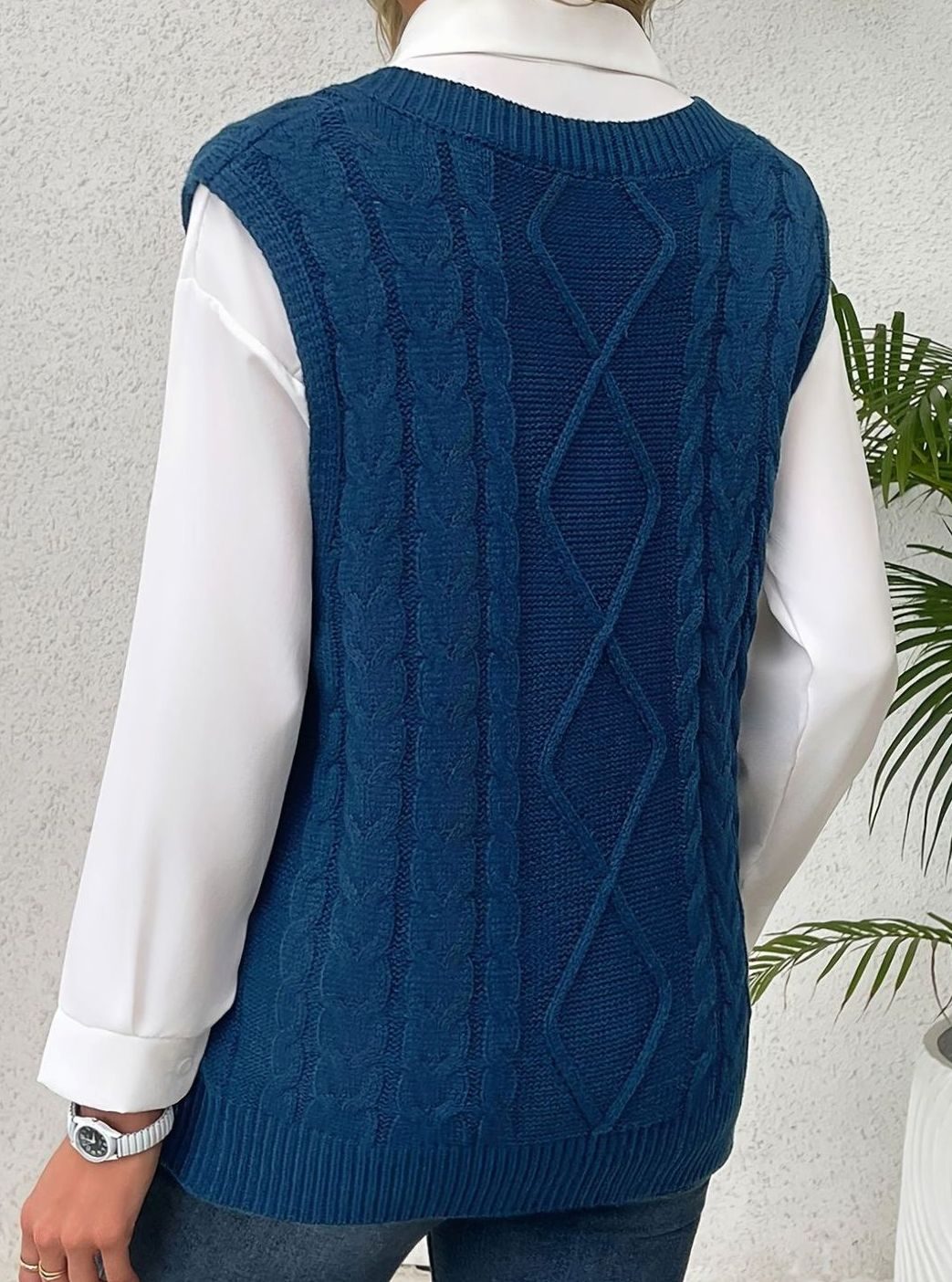 Chaleco de punto ochos mujer cuello pico