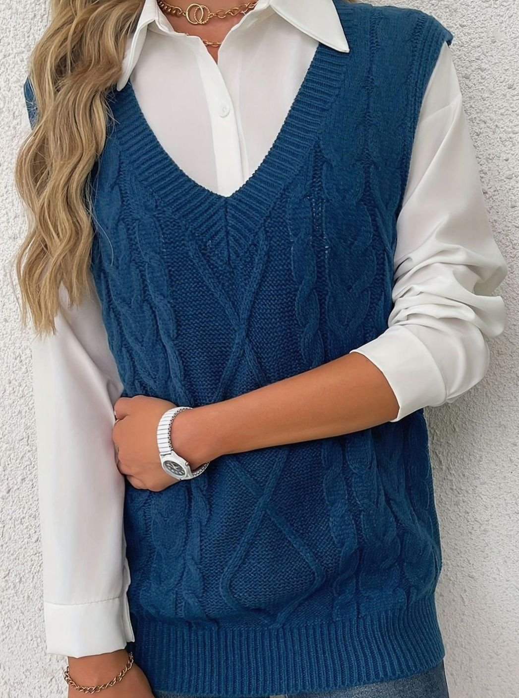 Chaleco de punto ochos mujer cuello pico