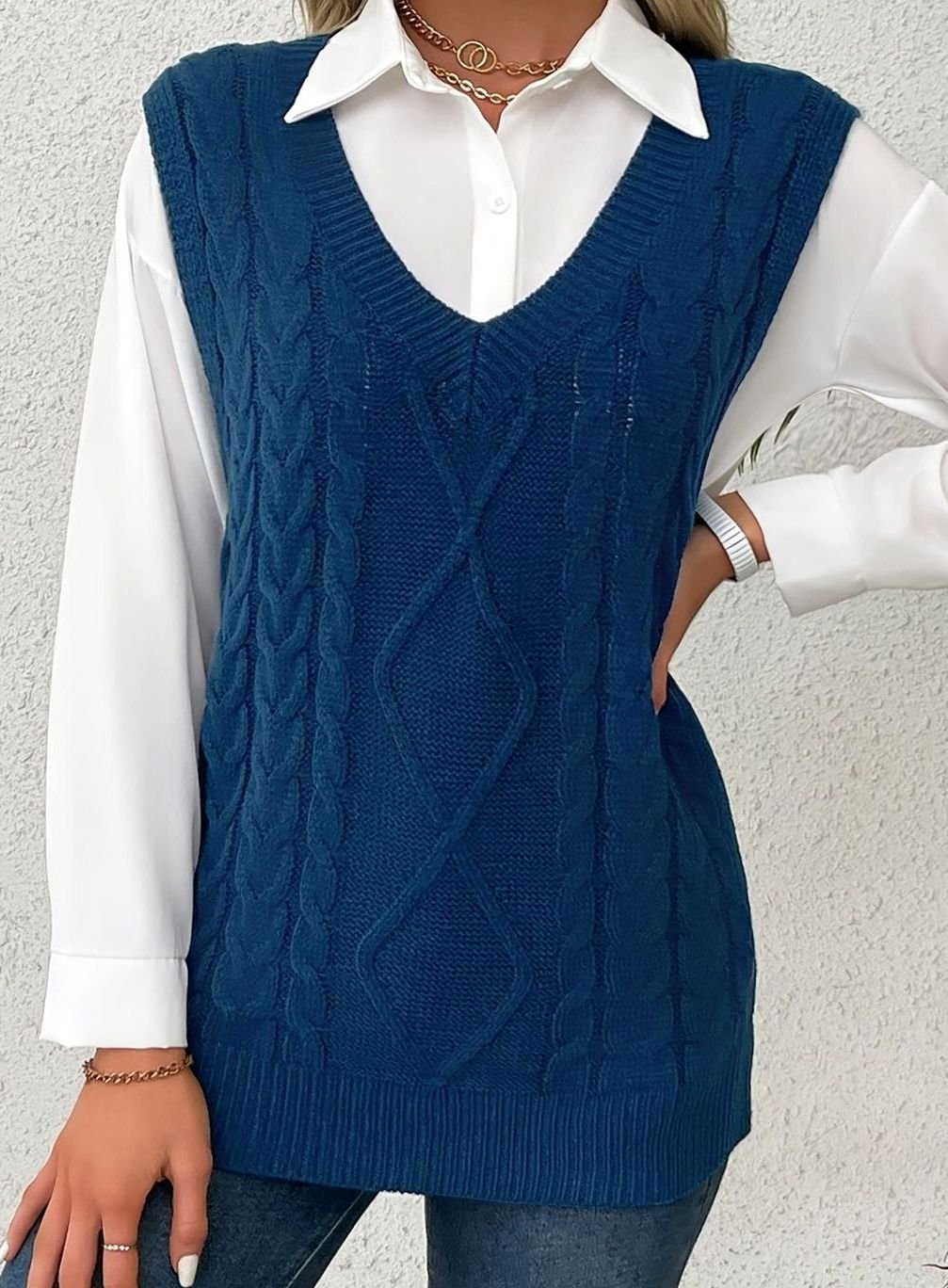 Chaleco de punto ochos mujer cuello pico