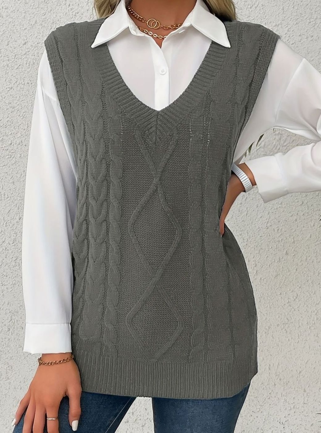 Chaleco de punto ochos mujer cuello pico