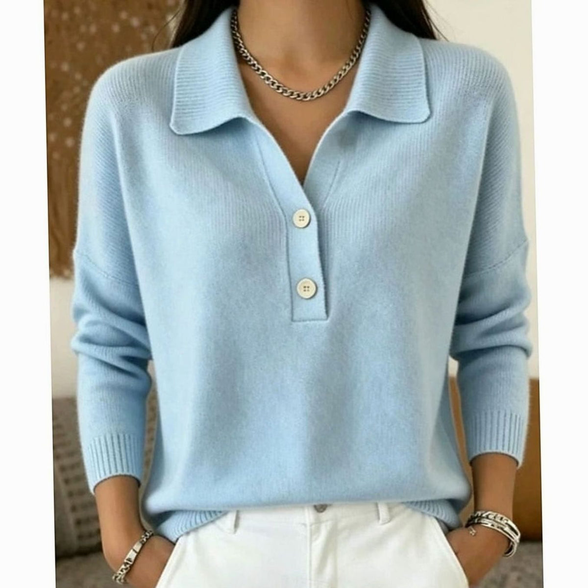 Jersey cuello polo mujer tapeta de botones