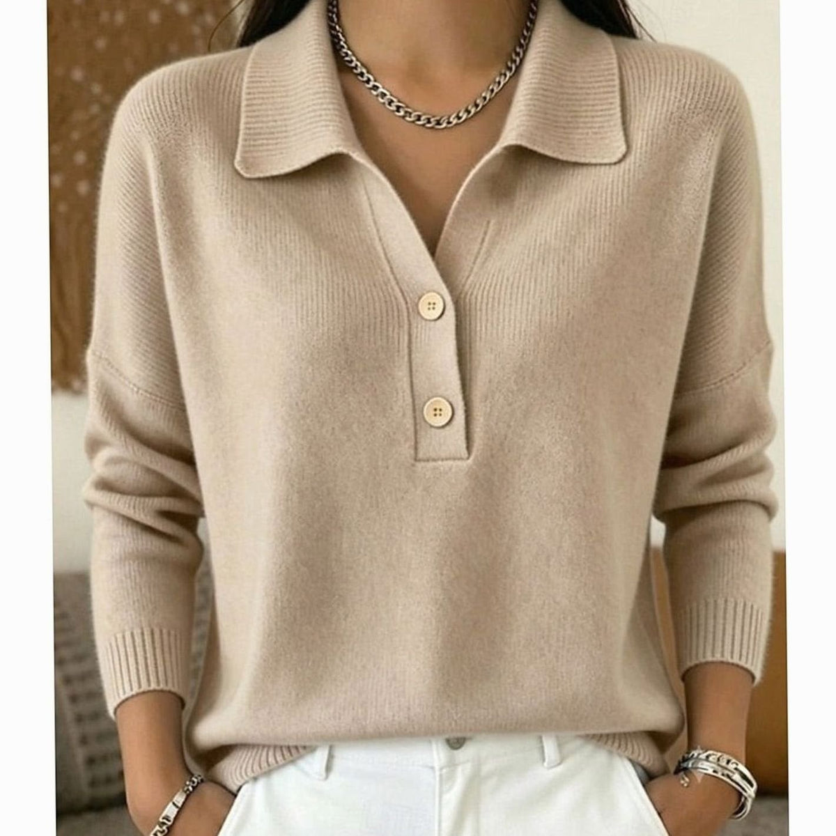 Jersey cuello polo mujer tapeta de botones