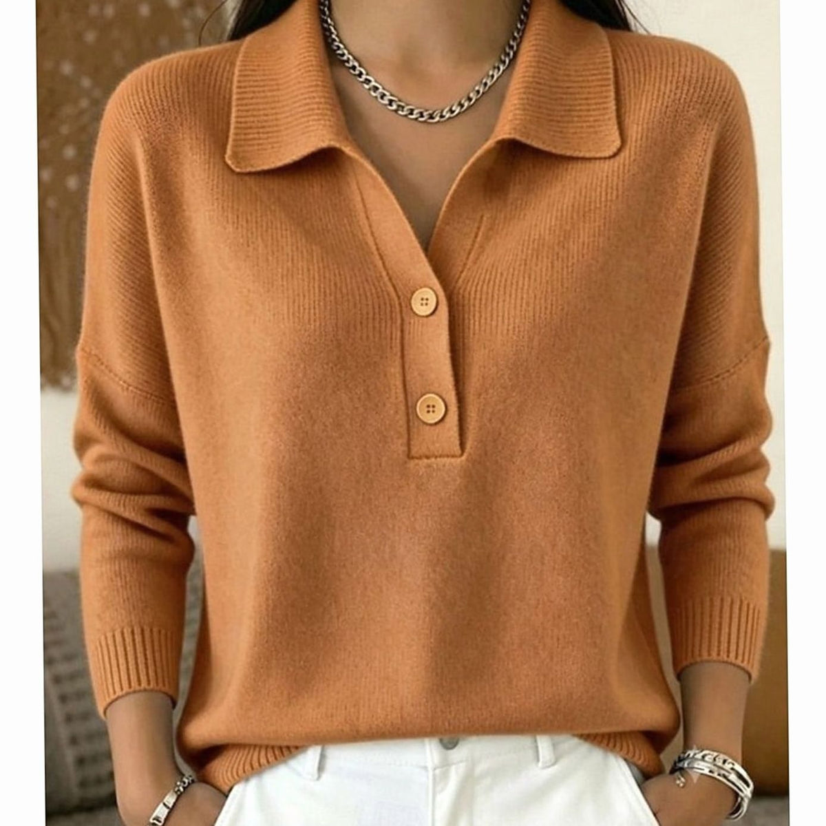 Jersey cuello polo mujer tapeta de botones