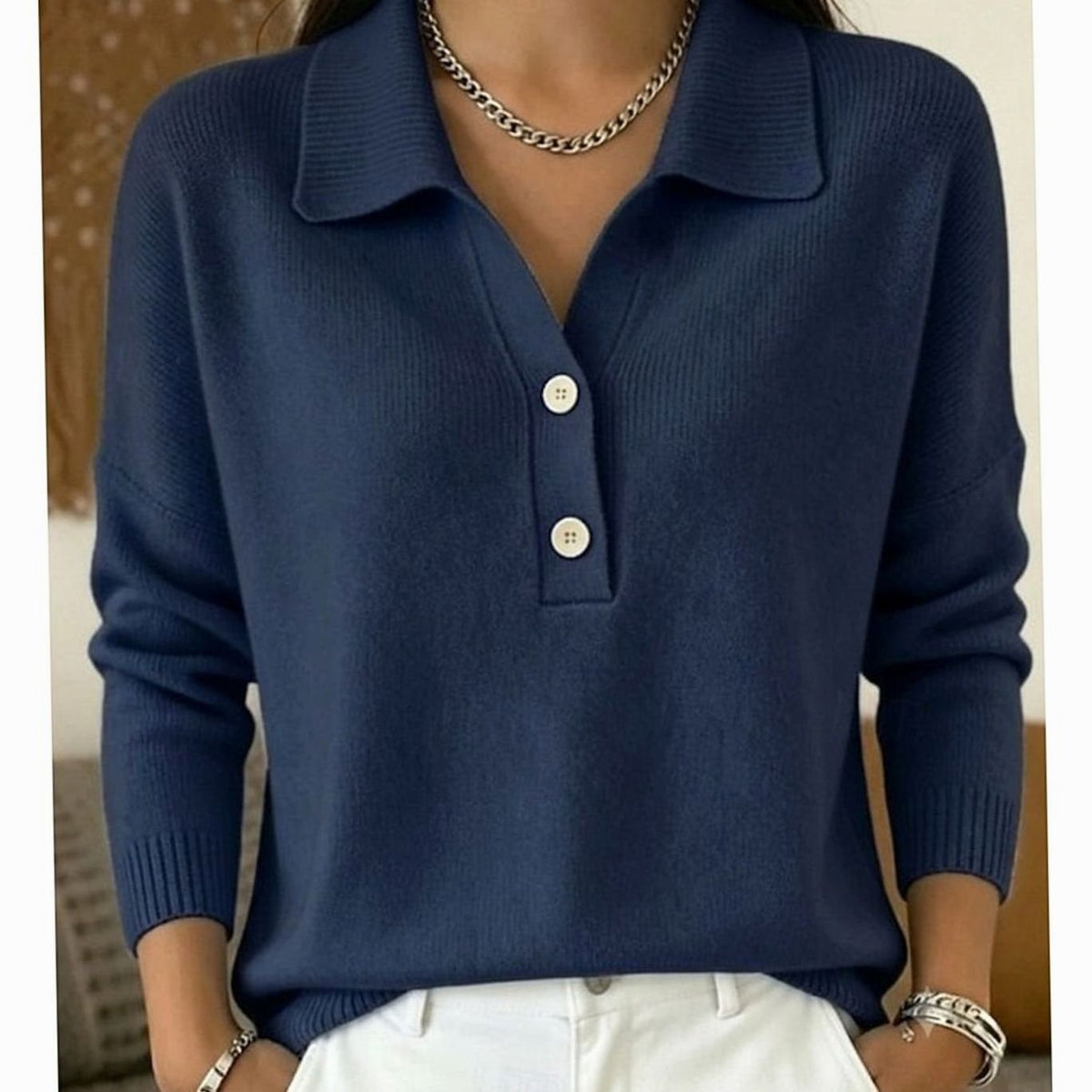 Jersey cuello polo mujer tapeta de botones