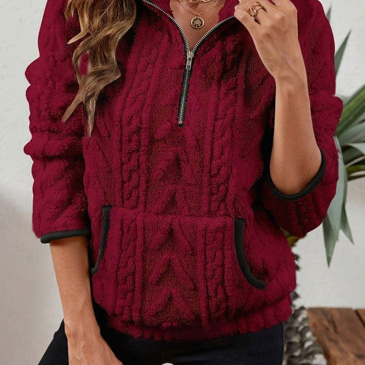 Sudadera polar mujer media cremallera bolsillo canguro