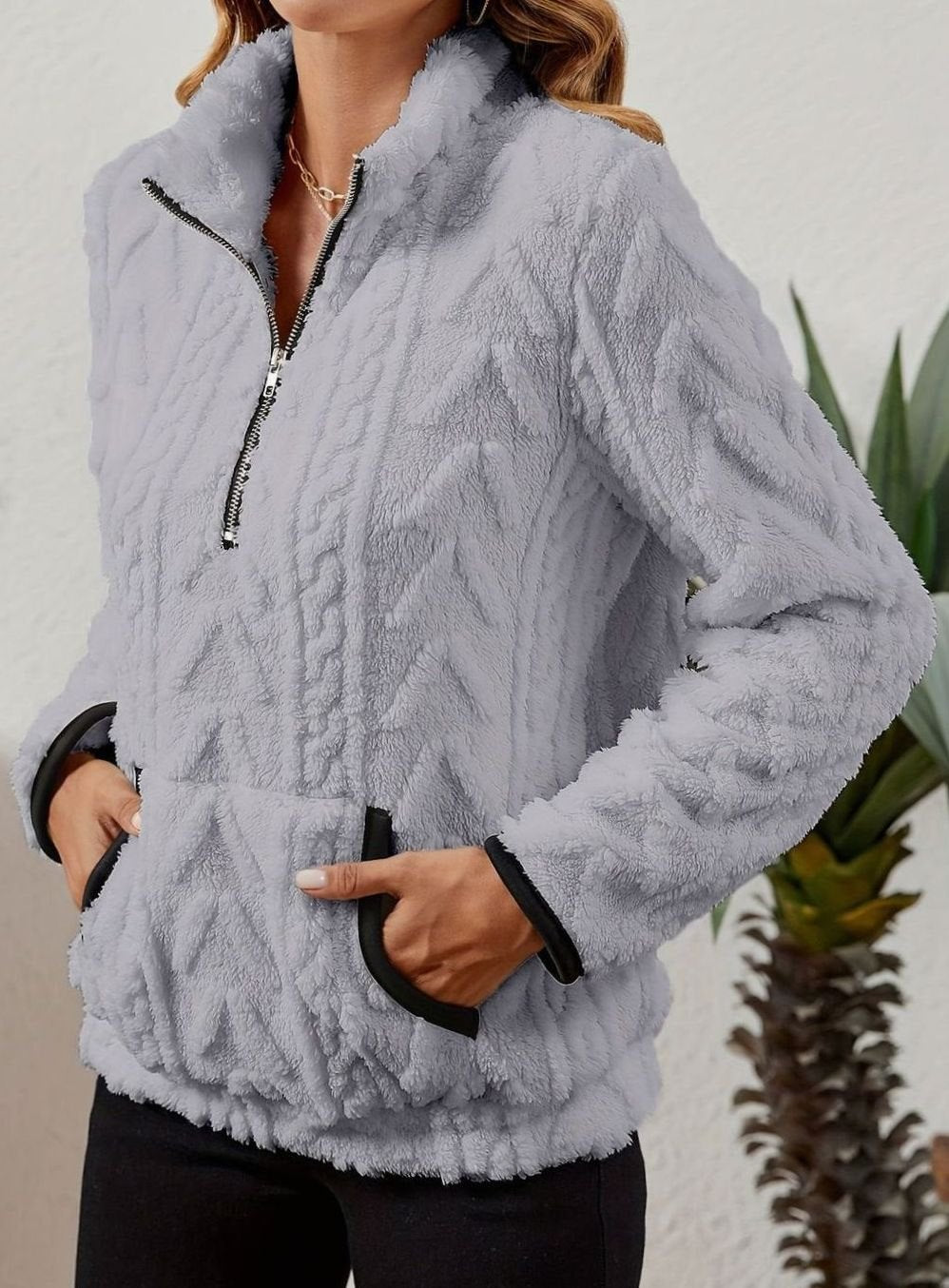 Sudadera polar mujer media cremallera bolsillo canguro