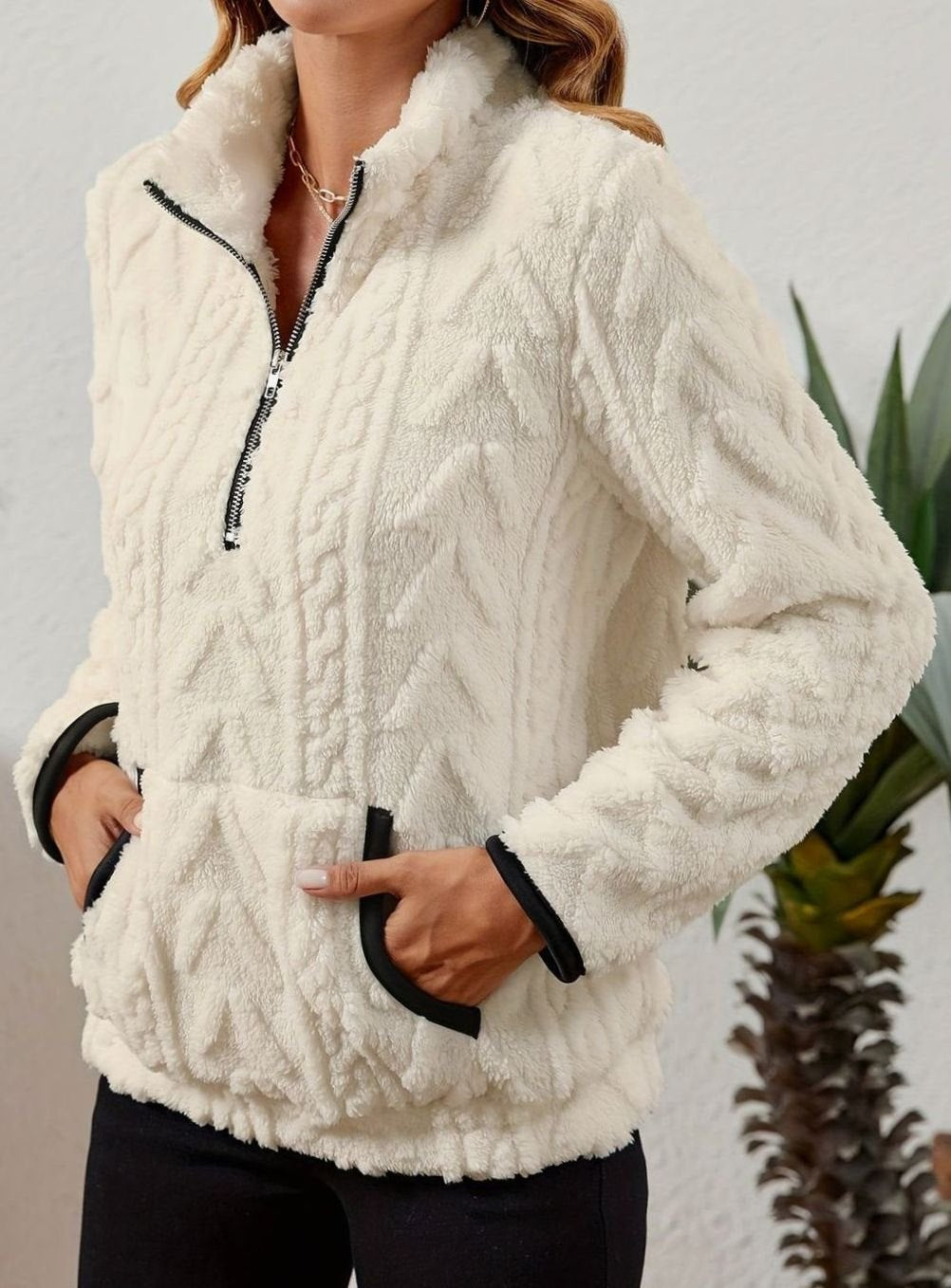 Sudadera polar mujer media cremallera bolsillo canguro