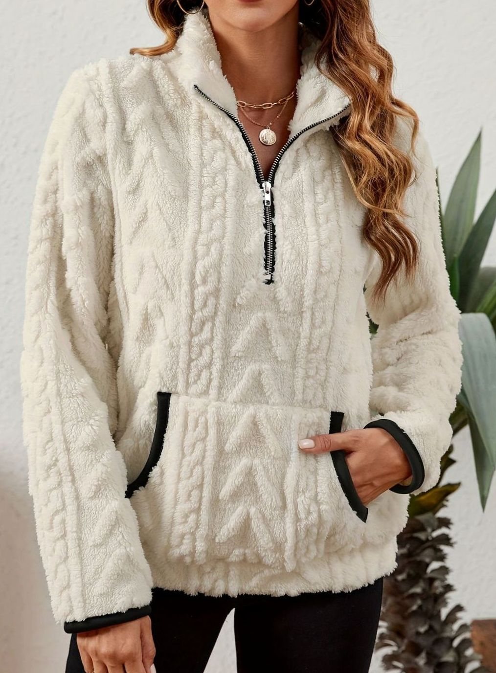 Sudadera polar mujer media cremallera bolsillo canguro