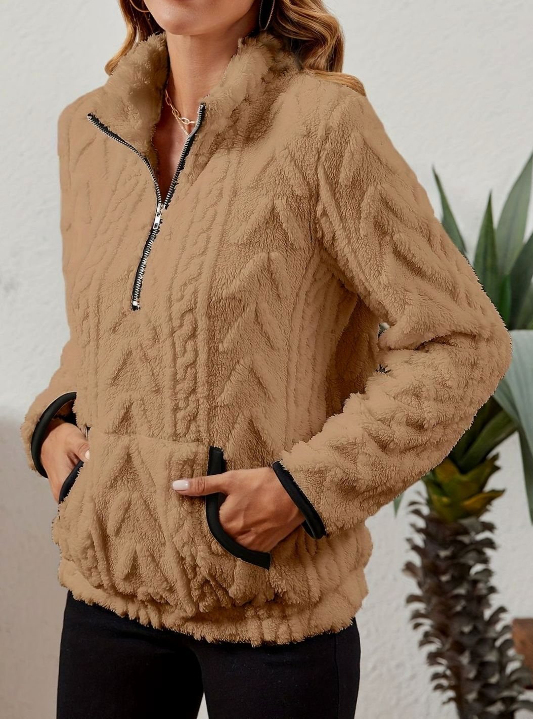 Sudadera polar mujer media cremallera bolsillo canguro