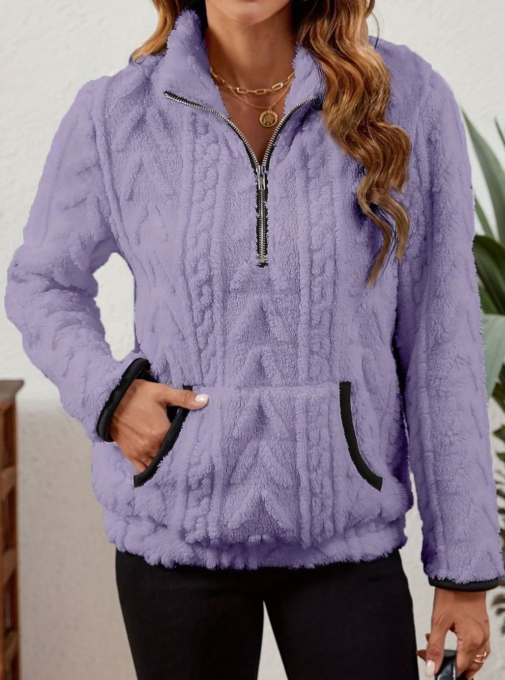 Sudadera polar mujer media cremallera bolsillo canguro