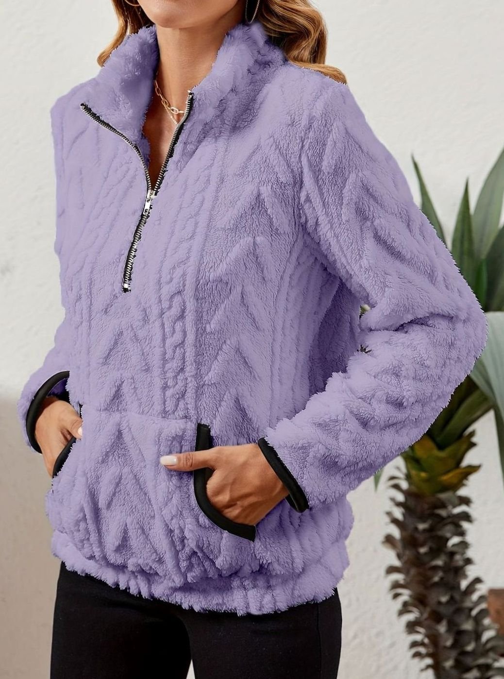 Sudadera polar mujer media cremallera bolsillo canguro