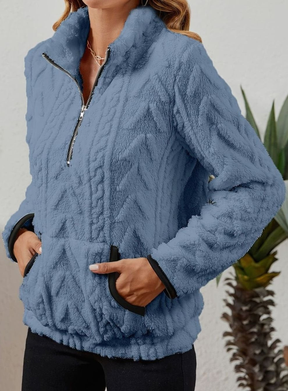Sudadera polar mujer media cremallera bolsillo canguro