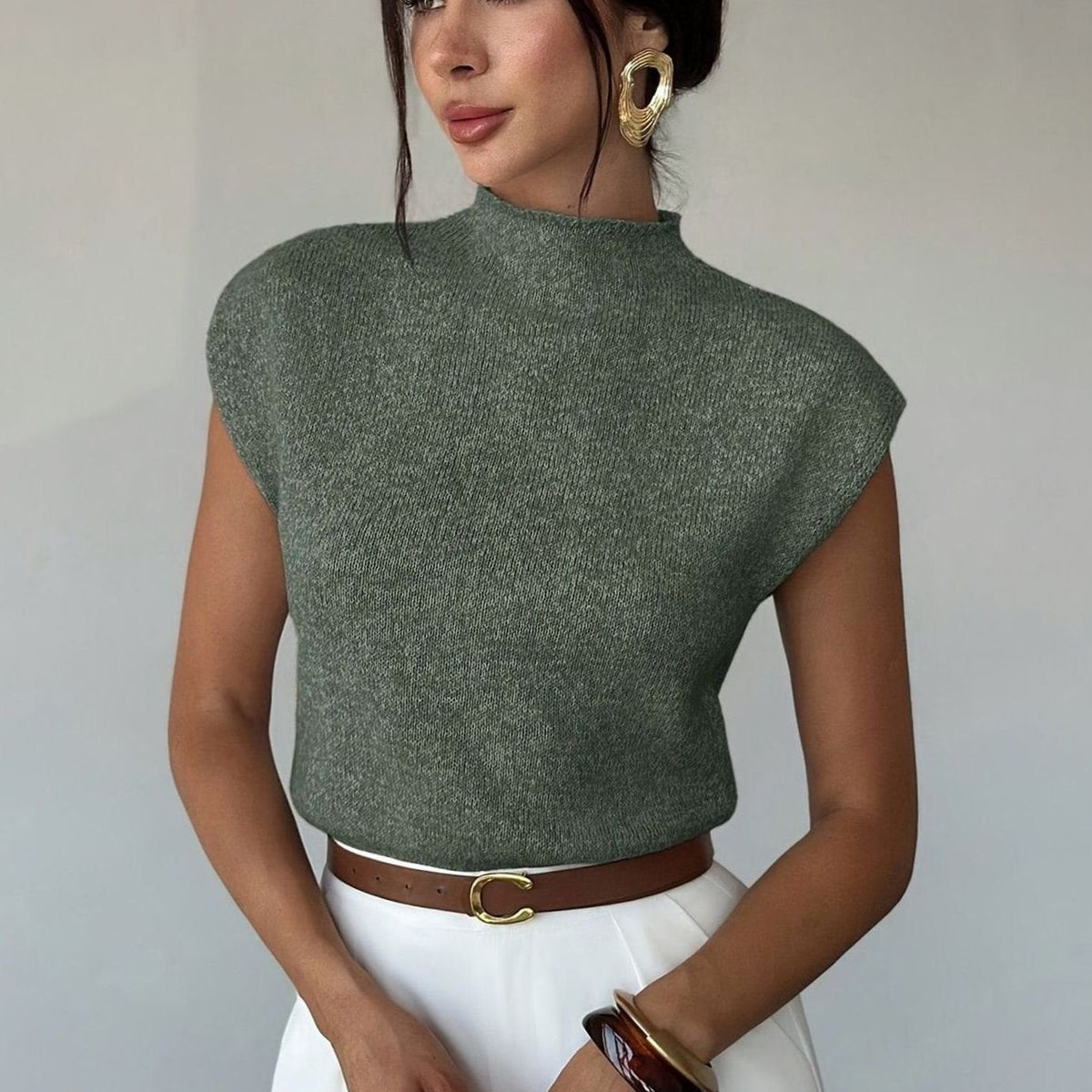 Top de punto mujer cuello semicisne sin mangas