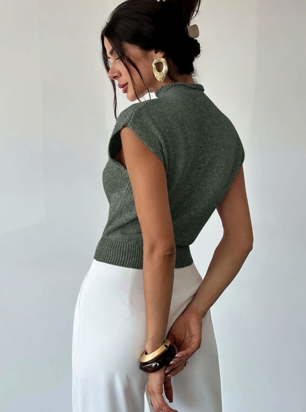 Top de punto mujer cuello semicisne sin mangas