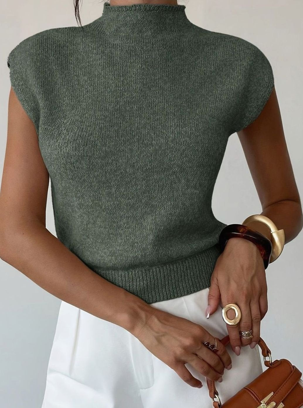 Top de punto mujer cuello semicisne sin mangas