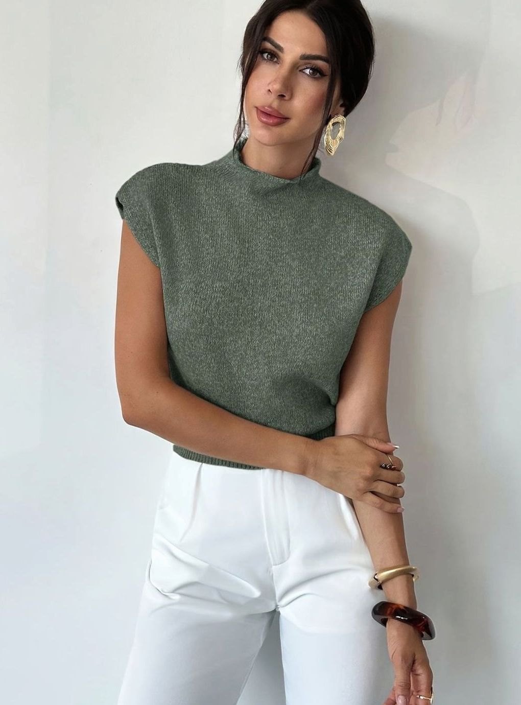 Top de punto mujer cuello semicisne sin mangas