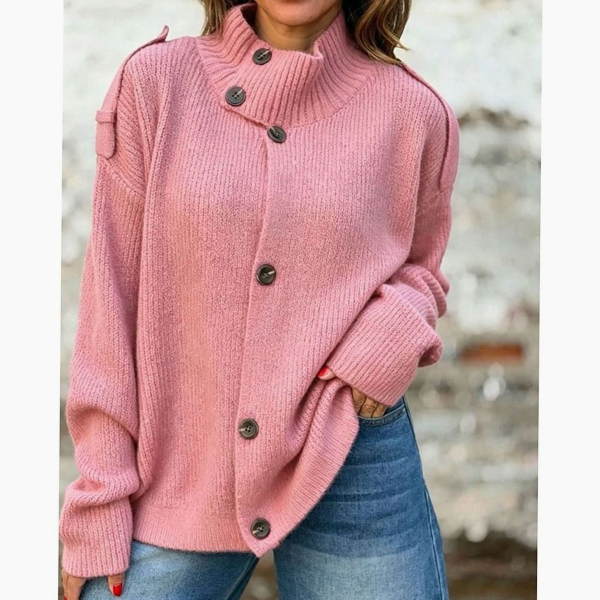 Cárdigan oversize mujer cuello perkins botones