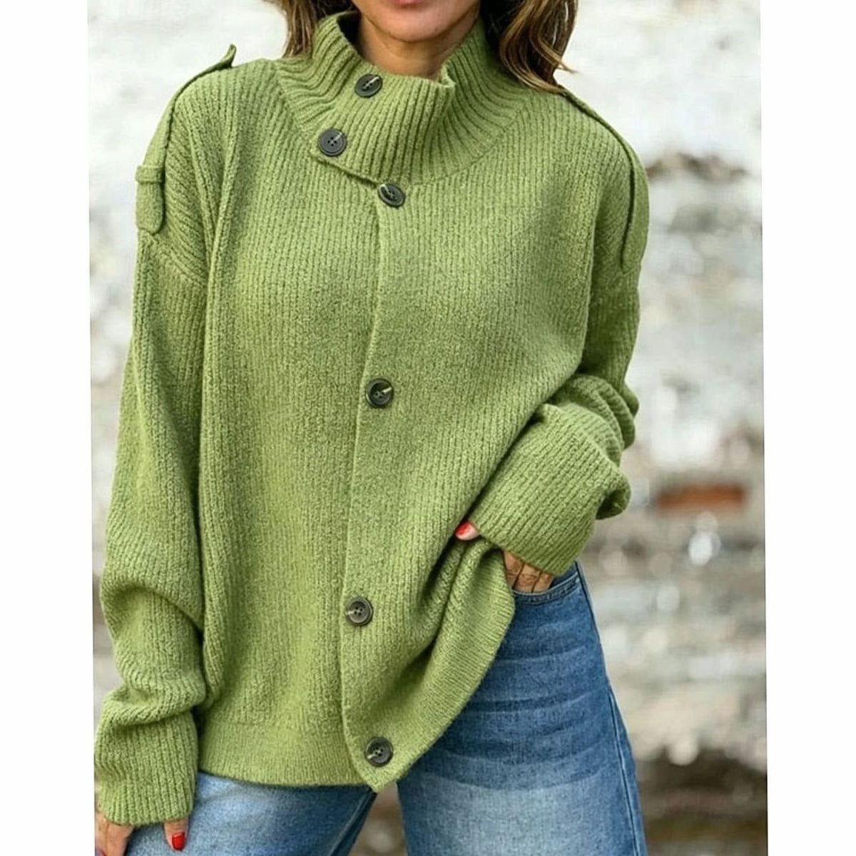Cárdigan oversize mujer cuello perkins botones