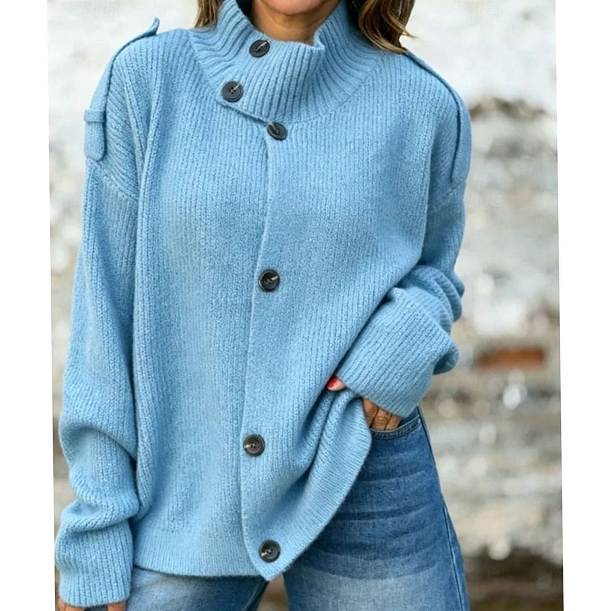 Cárdigan oversize mujer cuello perkins botones