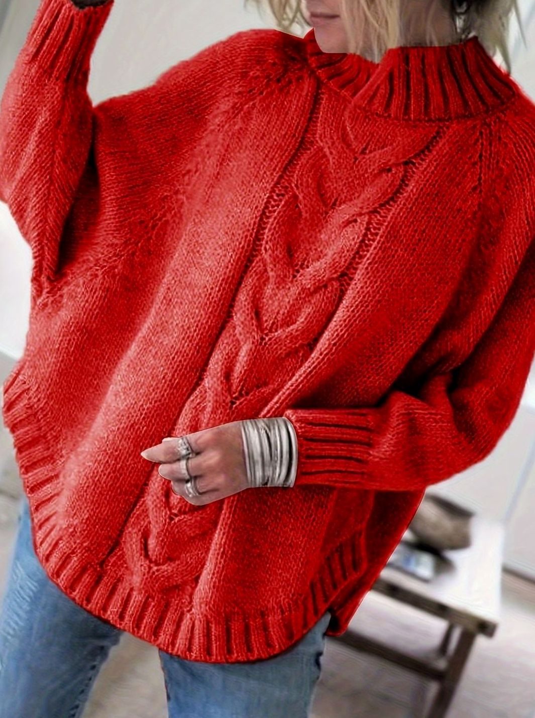Jersey cuello alto mujer oversize punto de ochos