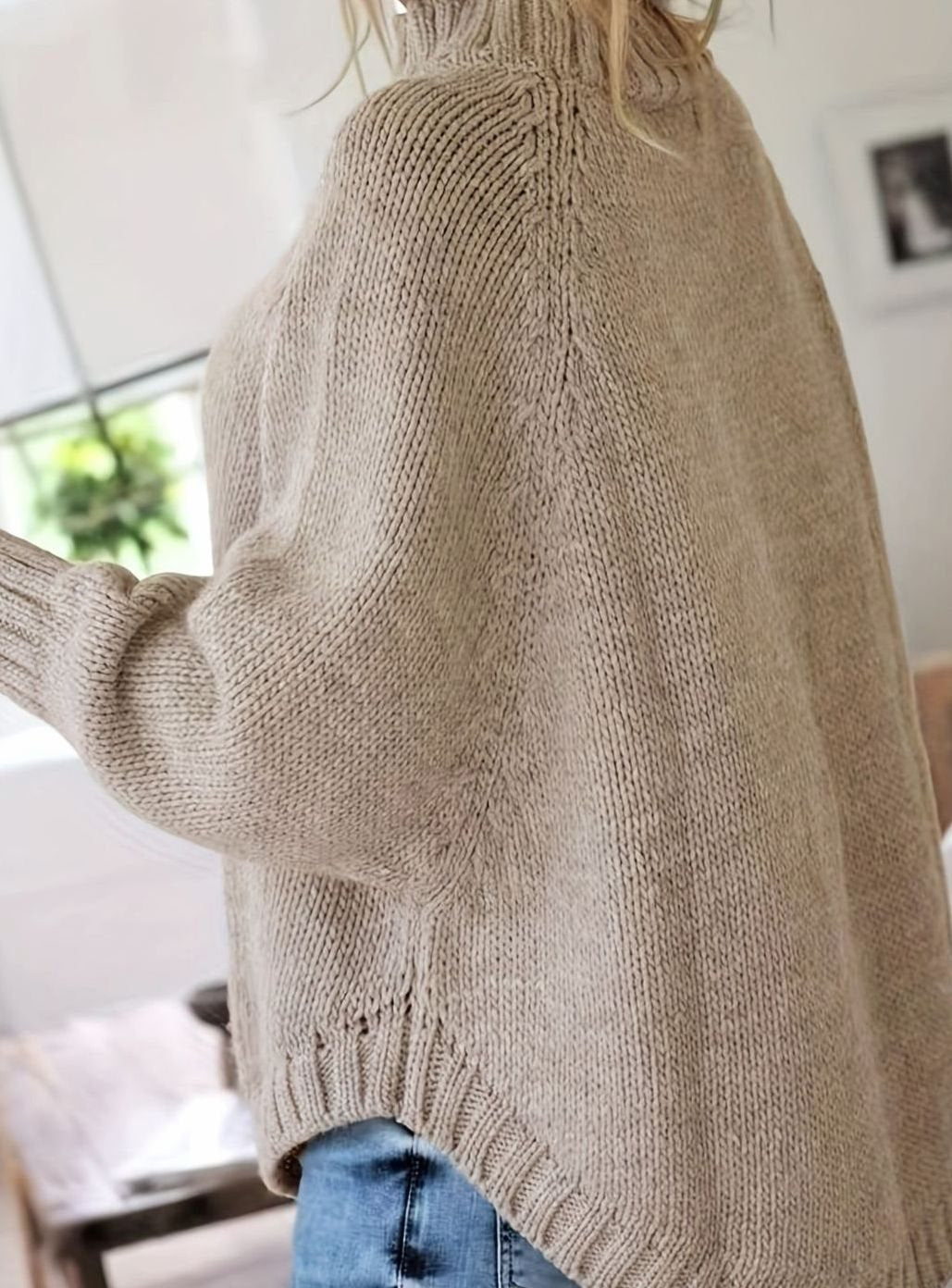 Jersey cuello alto mujer oversize punto de ochos