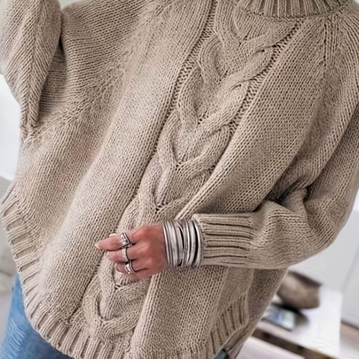 Jersey cuello alto mujer oversize punto de ochos